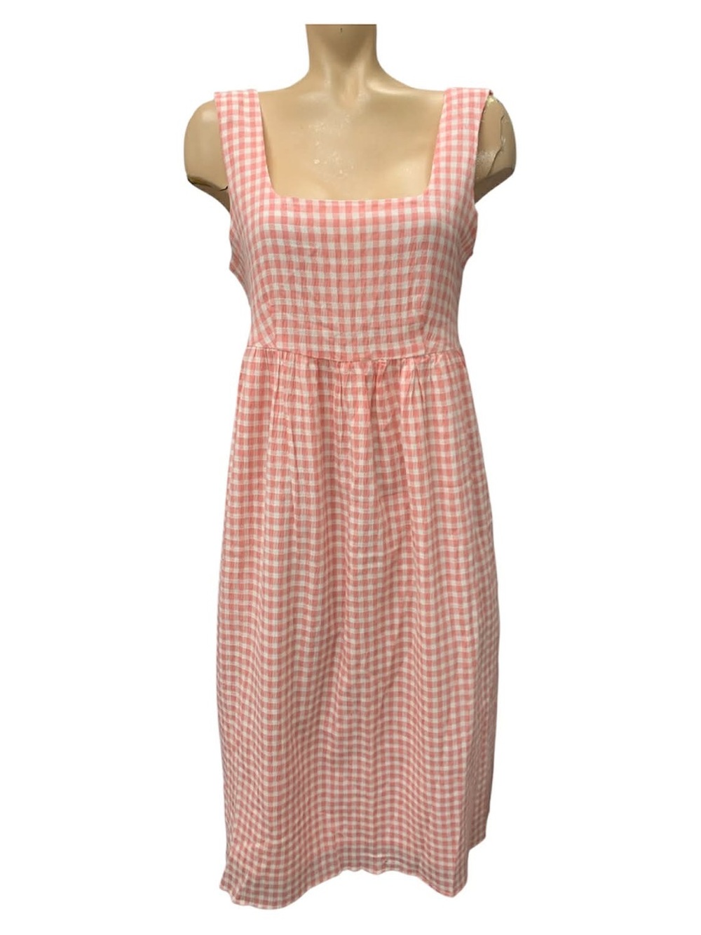 Jillian Harris Gingham Square-Neck Pink Midi Dress Size S